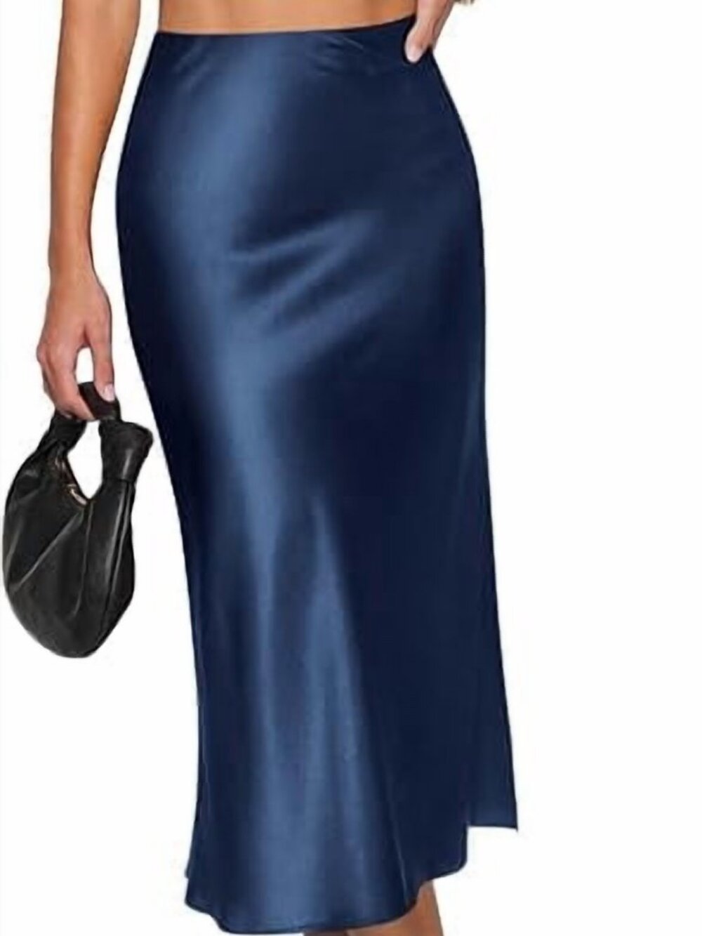 NWOT Navy Satin Midi Skirt